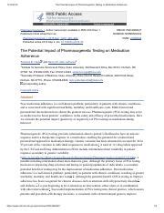 the potential impact of pharmacogenetic testing on medication adherence|The potential impact of pharmacogenetic testing on medication .